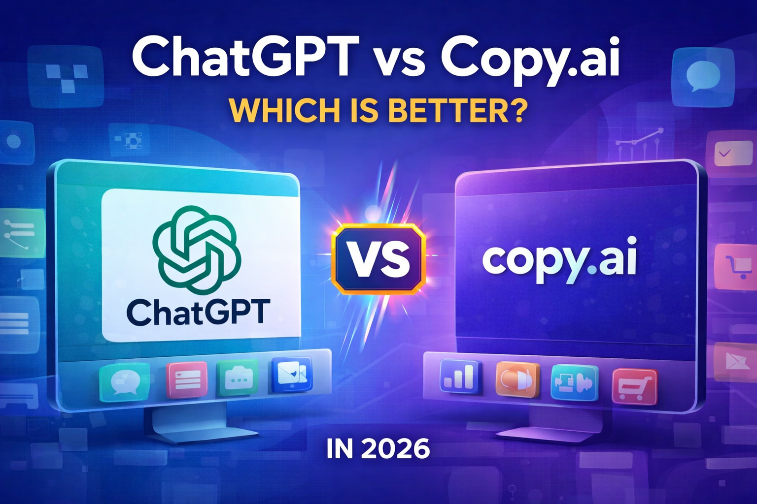 ChatGPT vs Copy.ai comparison image showing features and differences in 2026