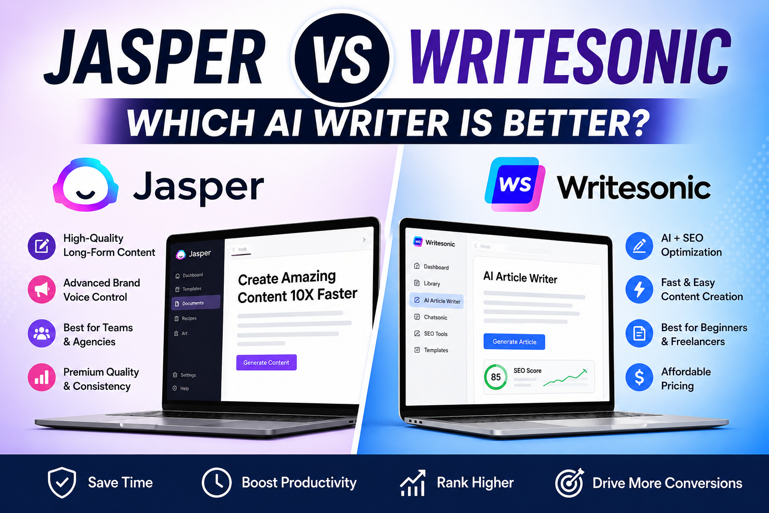 Jasper vs Writesonic comparison chart