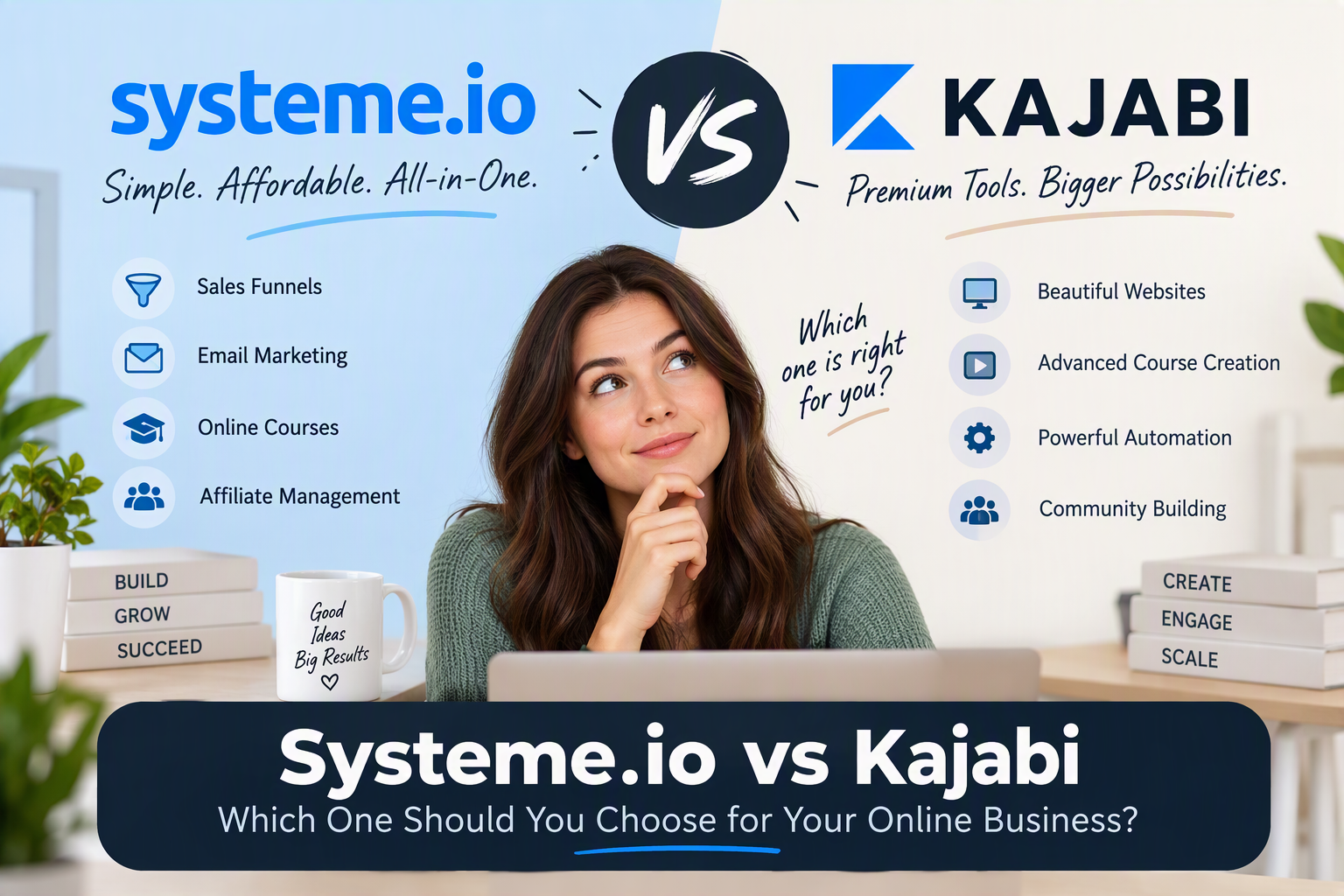 Systeme.io vs Kajabi comparison for online course creators, coaches, and digital entrepreneurs.